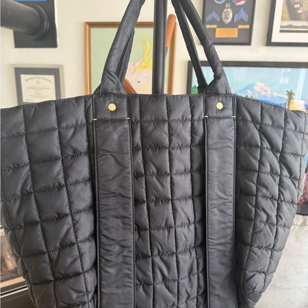 Clare V Black Quilted Tote with Gold Stud Accents